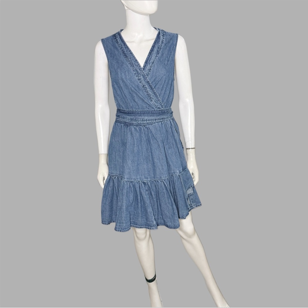 Avec Les Filles Blue Denim Tie Waist Wrap‎ Mini Dress - Picture 5 of 9